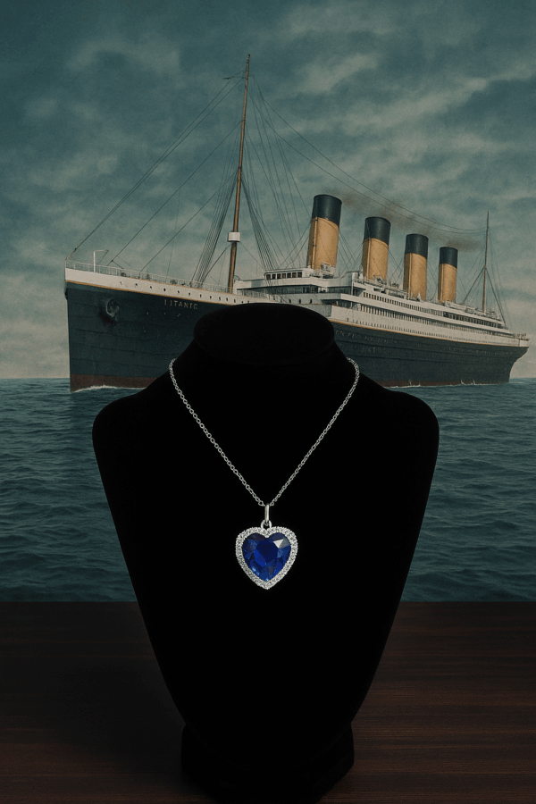Collier Élégance Océane TITANE haut de gamme – Grand Pendentif Cœur Bleu Inspiration Titanic – Image 2