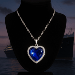 Collier Élégance Océane TITANE haut de gamme – Grand Pendentif Cœur Bleu Inspiration Titanic
