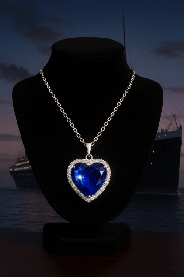 Collier Élégance Océane TITANE haut de gamme – Grand Pendentif Cœur Bleu Inspiration Titanic