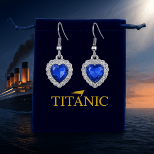 Boucles d’Oreilles Cœur Bleu – Inspiration Titanic avec Pochette Velours