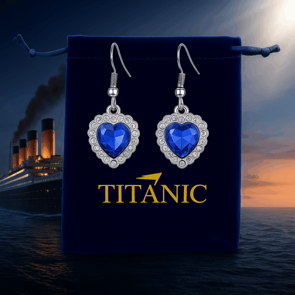 Boucles d’Oreilles Cœur Bleu – Inspiration Titanic avec Pochette Velours