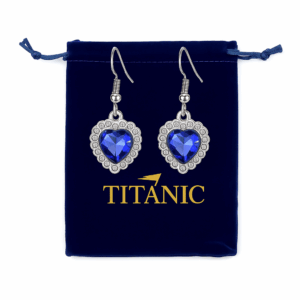 Boucles d’Oreilles Cœur Bleu – Inspiration Titanic avec Pochette Velours