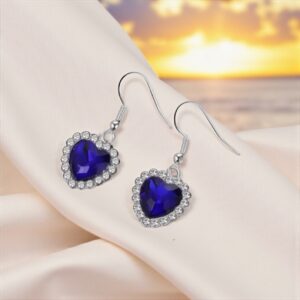 Boucles d’Oreilles Cœur Bleu – Inspiration Titanic avec Pochette Velours