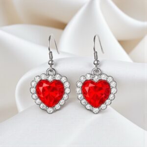 Boucles d’Oreilles Cœur Rouge – Inspiration Titanic avec Pochette Velours