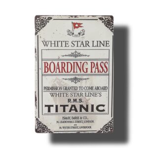 Plaque en métal Titanic – Carte d’Embarquement White Star Line