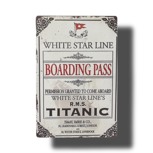 Plaque en métal Titanic – Carte d’Embarquement White Star Line