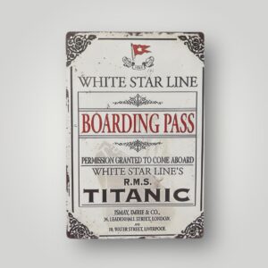 Plaque en métal Titanic – Carte d’Embarquement White Star Line