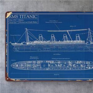 Plaque en métal vintage – plan du navire TITANIC