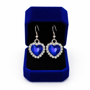 Boucles d’oreilles Cœur Bleu Roi – Fantaisie