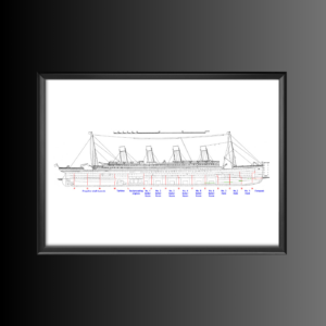 Photographie – Plan de profil du RMS Titanic (coupe longitudinale)