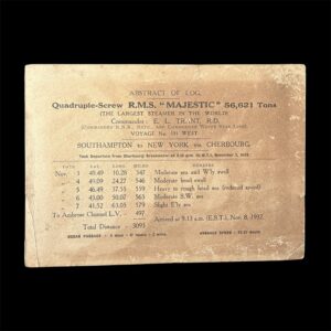 Authentique Abstract of Log du RMS Majestic – White Star Line – 1932